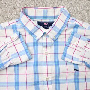 Vineyard Vines Shirt Mens Large Blue/Pink Slim Fit Whale 100% Cotton Long Sleeve